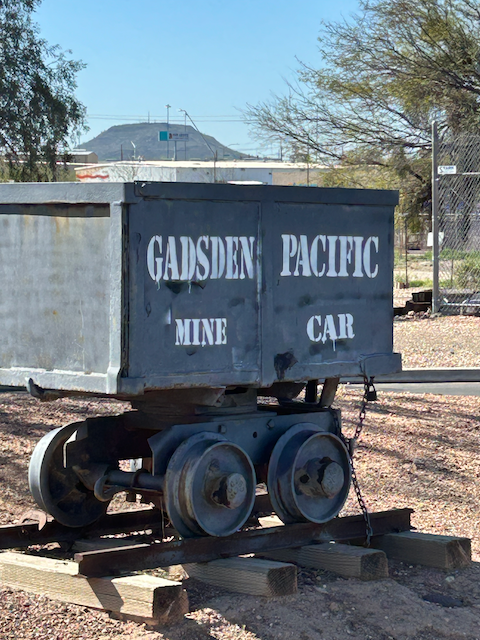 A mine car outside the Gadsden-Pacific Toy Train Operating Museum